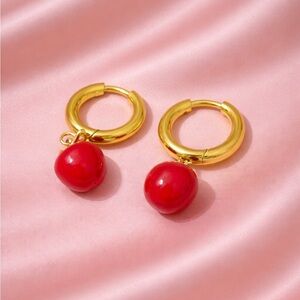 Red Apple  Gold Earrings